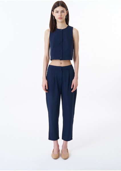 Düğme Detaylı Yelek Ceket Lacivert