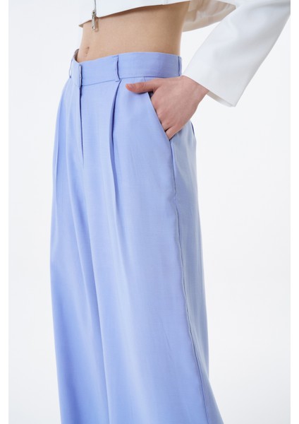 Yüksel Bel Bol Paça Pantolon Mavi