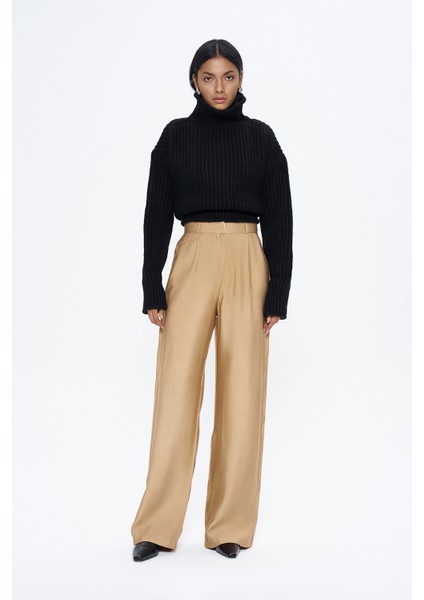 Yüksel Bel Bol Paça Pantolon Camel