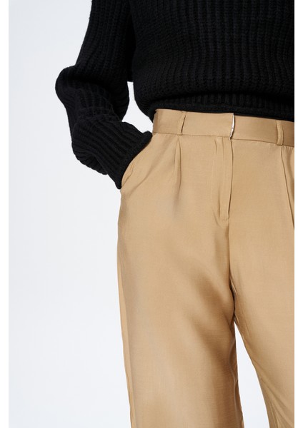 Yüksel Bel Bol Paça Pantolon Camel