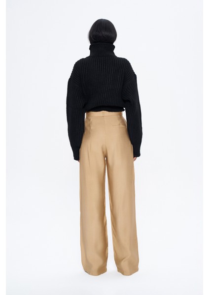 Yüksel Bel Bol Paça Pantolon Camel