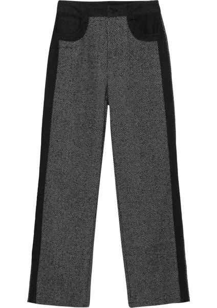 Denim Matchli Çizgili Pantolon Siyah