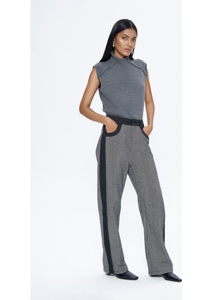 Denim Matchli Çizgili Pantolon Siyah