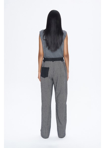 Denim Matchli Çizgili Pantolon Siyah