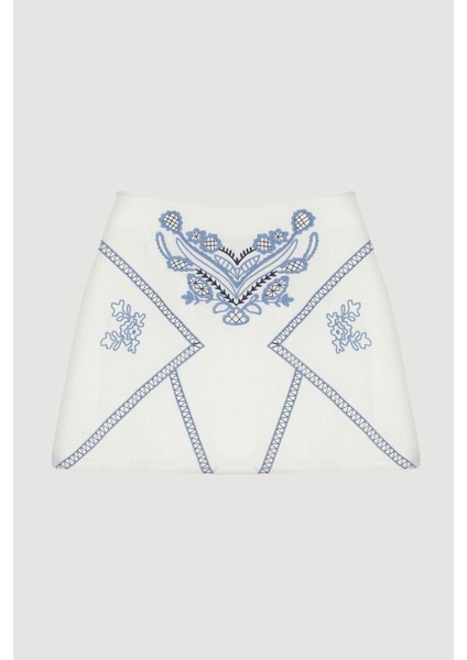 Etnik Nakış Işlemeli Mini Etek Ekru fiyatları