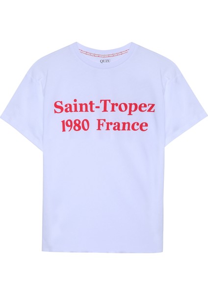 Renkli Yazı Baskılı Basic Tişört Beyaz fiyatları