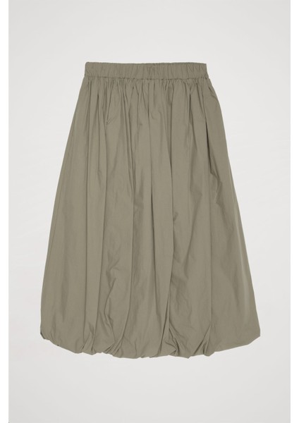 Pile Detaylı Midi Balon Etek Haki