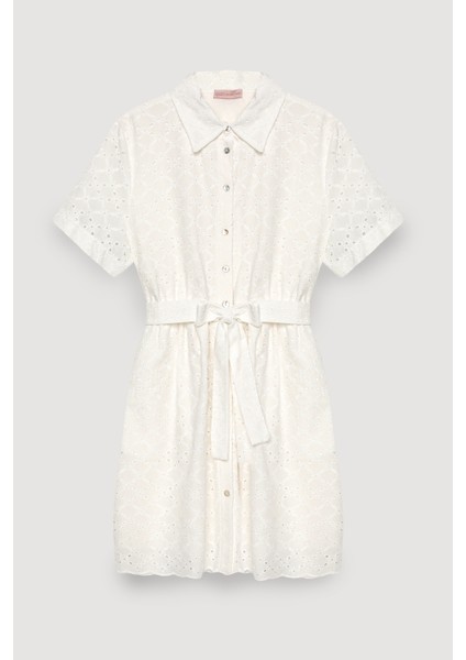 Fisto Detaylı Bağlamalı Mini Elbise Ekru fırsatları