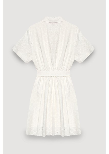 Fisto Detaylı Bağlamalı Mini Elbise Ekru