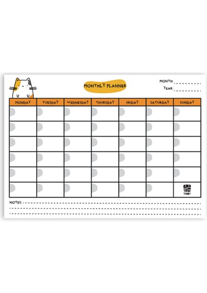 Sevimli Kedi Aylık Planlayıcı 12 Adet Sarı - Ingilizce