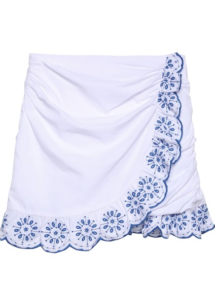 Fırfır Detaylı Nakışlı Mini Etek Beyaz fiyatları