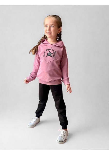 Nakışlı Yıldız Kız Çocuk Takım Fuşya