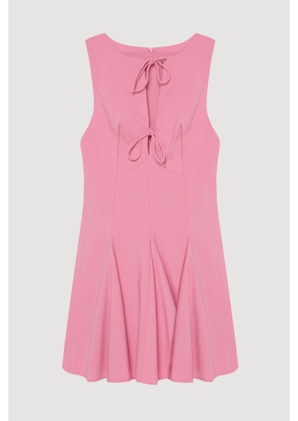 Fiyonk Bağlamalı Volanlı Mini Elbise Pembe fiyatları