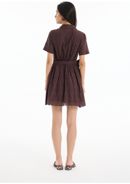 Fisto Detaylı Bağlamalı Mini Elbise Kahverengi