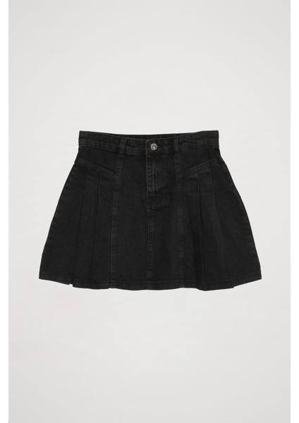 Pile Detaylı Mini Kot Etek Antrasit