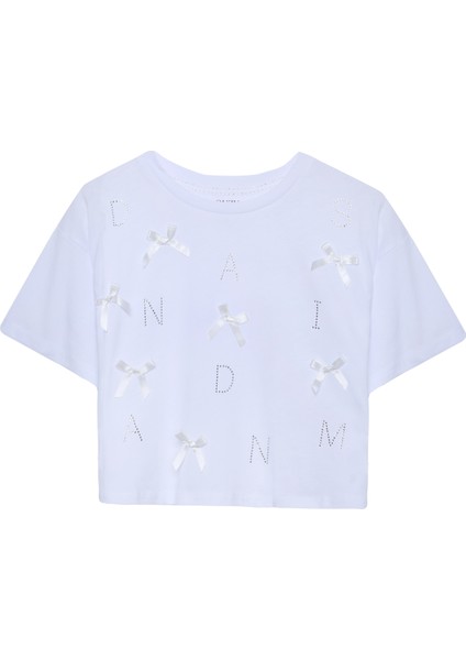 Fiyonk Detaylı Crop Tişört Beyaz fiyatları