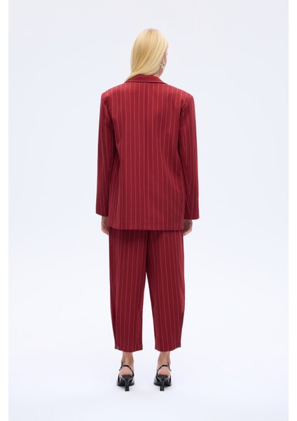 Çizgi Detaylı Blazer Ceket Bordo
