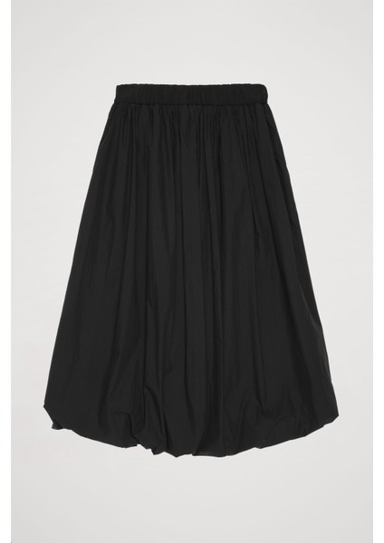 Pile Detaylı Midi Balon Etek Siyah