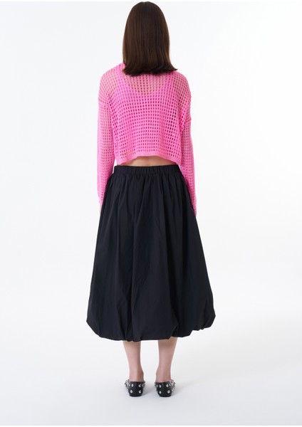 Pile Detaylı Midi Balon Etek Siyah