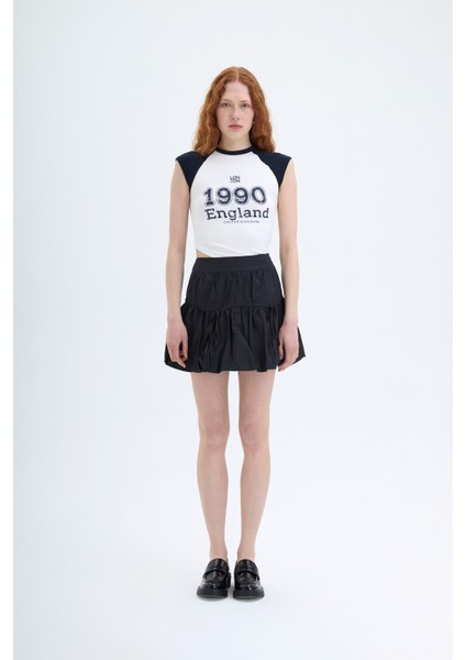 Bağlamalı Mini Balon Etek Siyah