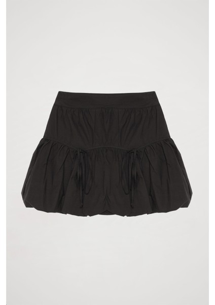 Bağlamalı Mini Balon Etek Siyah