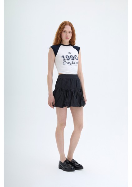 Bağlamalı Mini Balon Etek Siyah