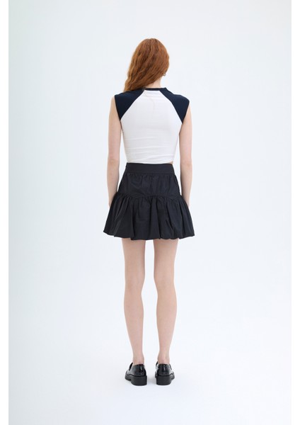 Bağlamalı Mini Balon Etek Siyah