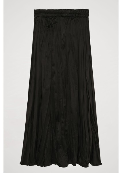 Beli Lastikli Pileli Midi Boy Etek Siyah