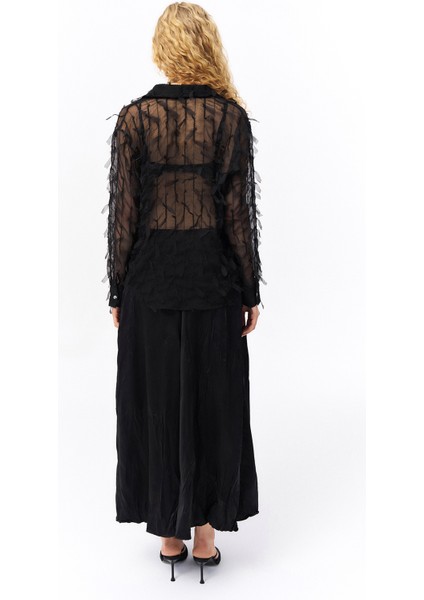 Beli Lastikli Pileli Midi Boy Etek Siyah