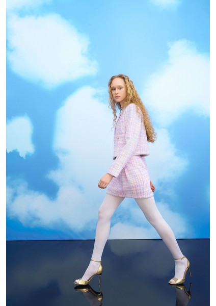 İnci Aksesuarlı Cep Kapaklı Mini Tüvit Etek Lila