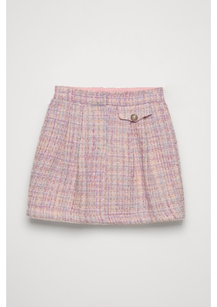 İnci Aksesuarlı Cep Kapaklı Mini Tüvit Etek Lila