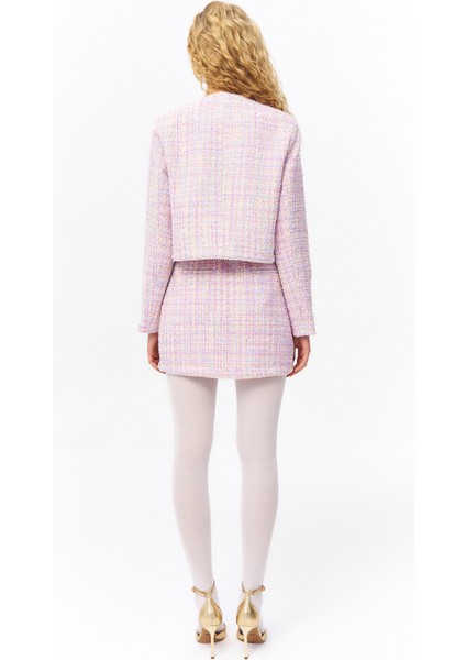 İnci Aksesuarlı Cep Kapaklı Mini Tüvit Etek Lila