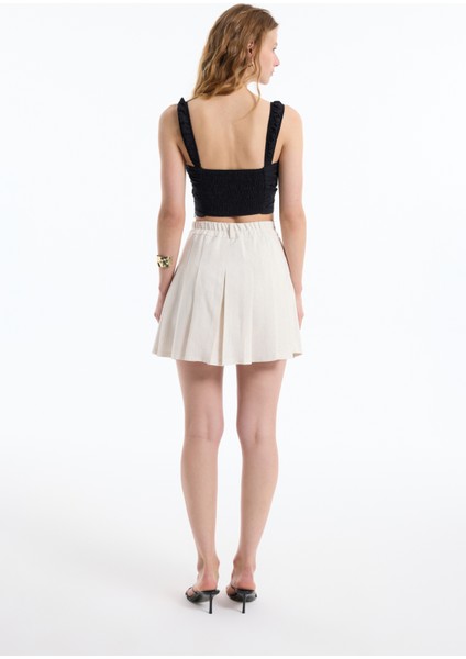 Dantel Detaylı Drapeli Crop Bluz Siyah