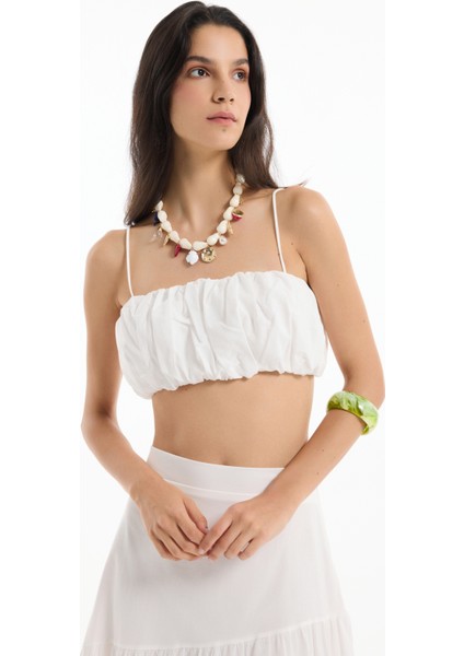 Ince Askılı Balon Büstiyer Bluz Ekru