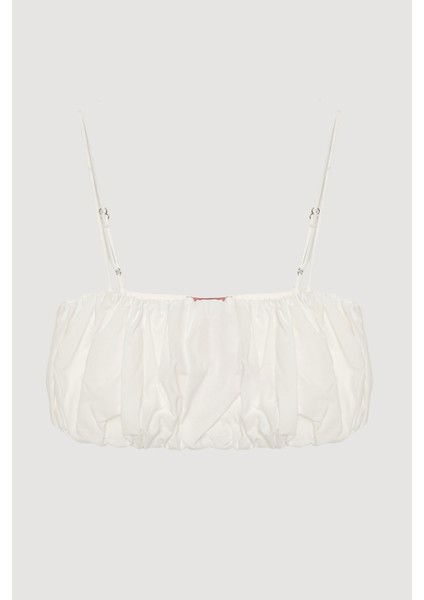 Ince Askılı Balon Büstiyer Bluz Ekru