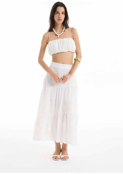 Ince Askılı Balon Büstiyer Bluz Ekru