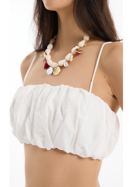 Ince Askılı Balon Büstiyer Bluz Ekru