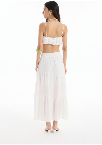 Ince Askılı Balon Büstiyer Bluz Ekru