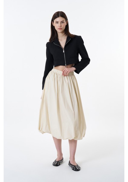 Pile Detaylı Midi Balon Etek Taş