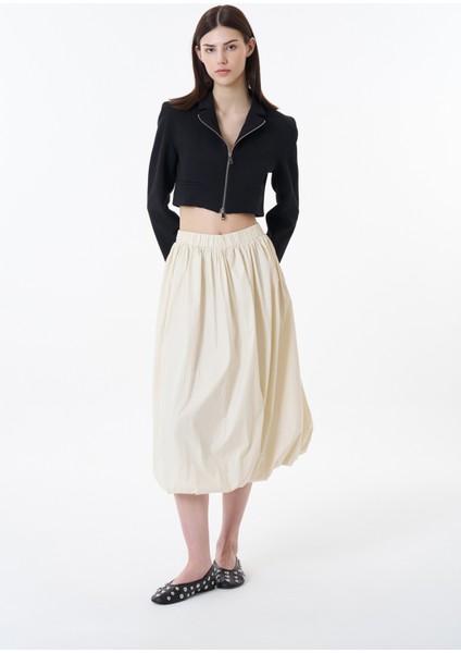 Pile Detaylı Midi Balon Etek Taş