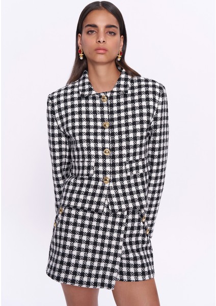 Düğme Detaylı Tüvit Ceket Siyah