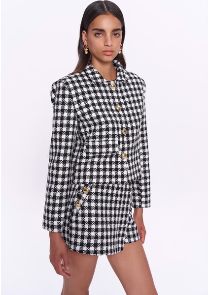 Düğme Detaylı Tüvit Ceket Siyah