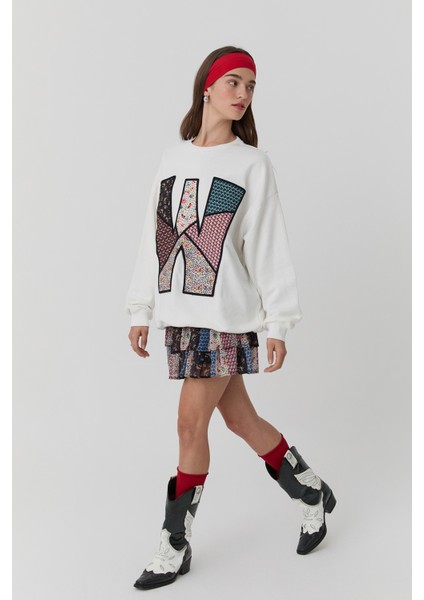 Renkli Desenli Volanlı Mini Etek Siyah