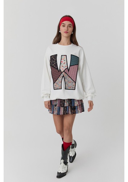 Renkli Desenli Volanlı Mini Etek Siyah