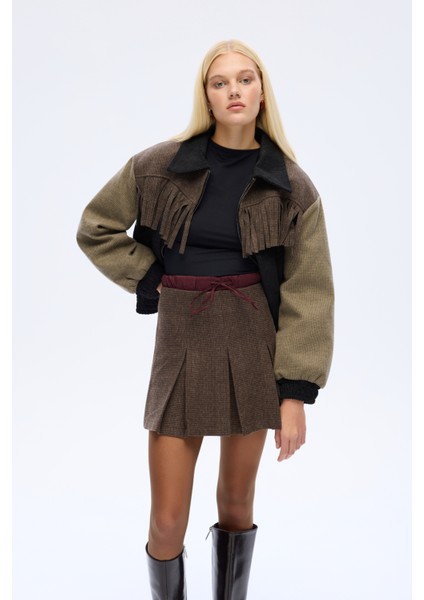 Beli Bağcıklı Pileli Mini Etek Kahverengi fırsatları