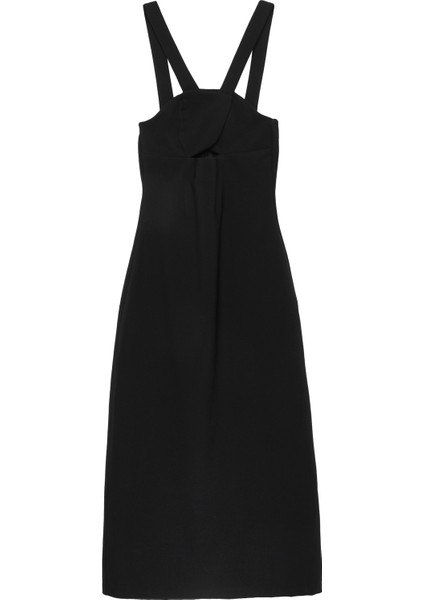 Sırtı Çapraz Askılı Midi Elbise Siyah