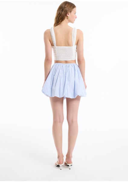 Dantel Detaylı Drapeli Crop Bluz Ekru