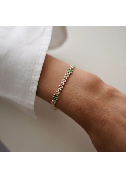 Retro Kordonda Yoncalı Altın Bileklik