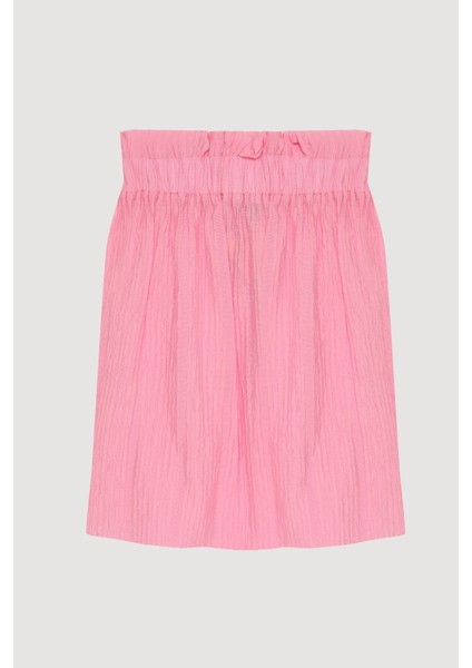 Gofre Kumaş Fırfırlı Straplez Bluz Pembe