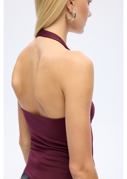 Sırt Dekolteli Halter Yaka Basic Atlet Mürdüm indirimleri